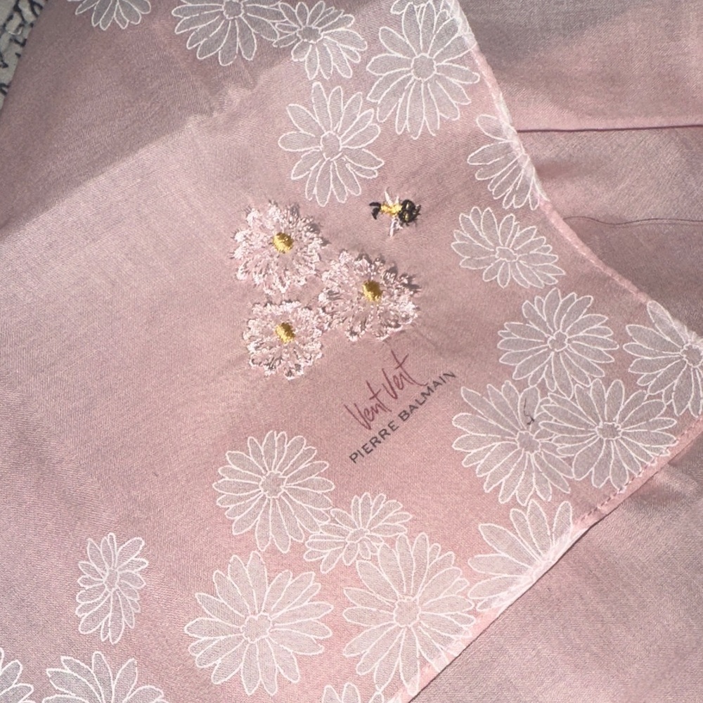 Pierre Balmain Pink Scarf with White Floral Pattern